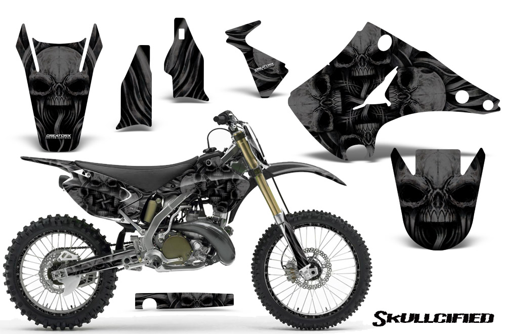 Kawasaki KX125 KX250 03-12 Graphics Kit Skullcified Black NP Rims